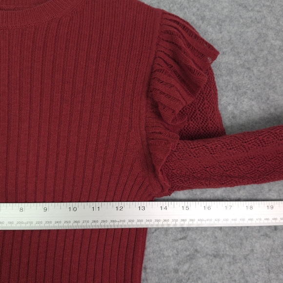 La Vie Rebecca Taylor Cotton Cozy Pullover Sweater In Carmine - Picture 6 of 8